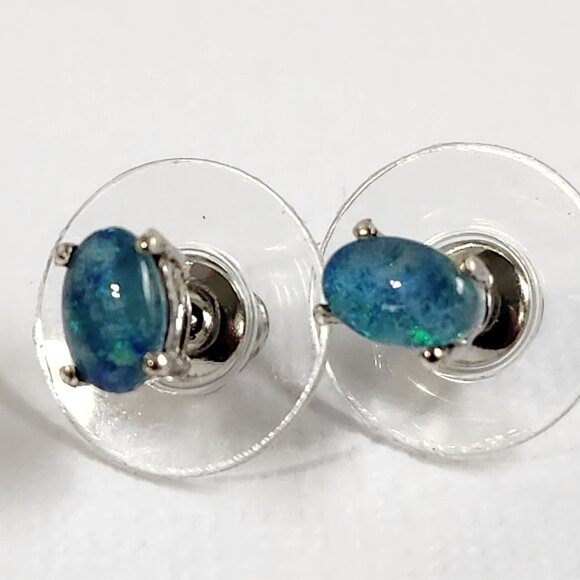 925 Sterling Silver Genuine Blue Fire Opal Earrings - Natural and Genuine Opal. - Picture 9 of 16